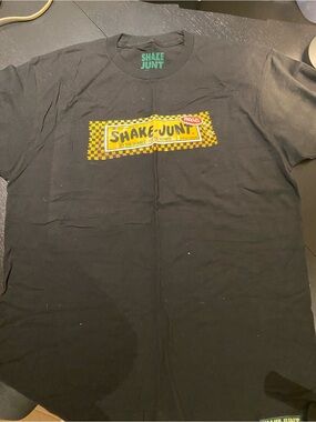 Black Short-Sleeve Tee with Yellow Checker Logo